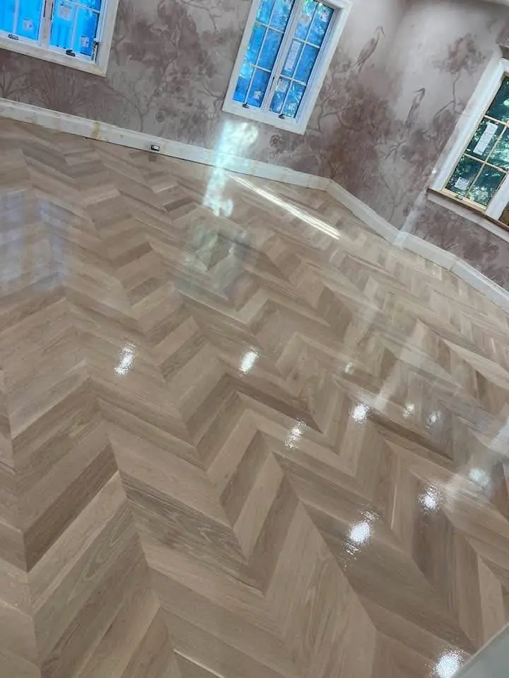 Finished herringbone hardwood floor